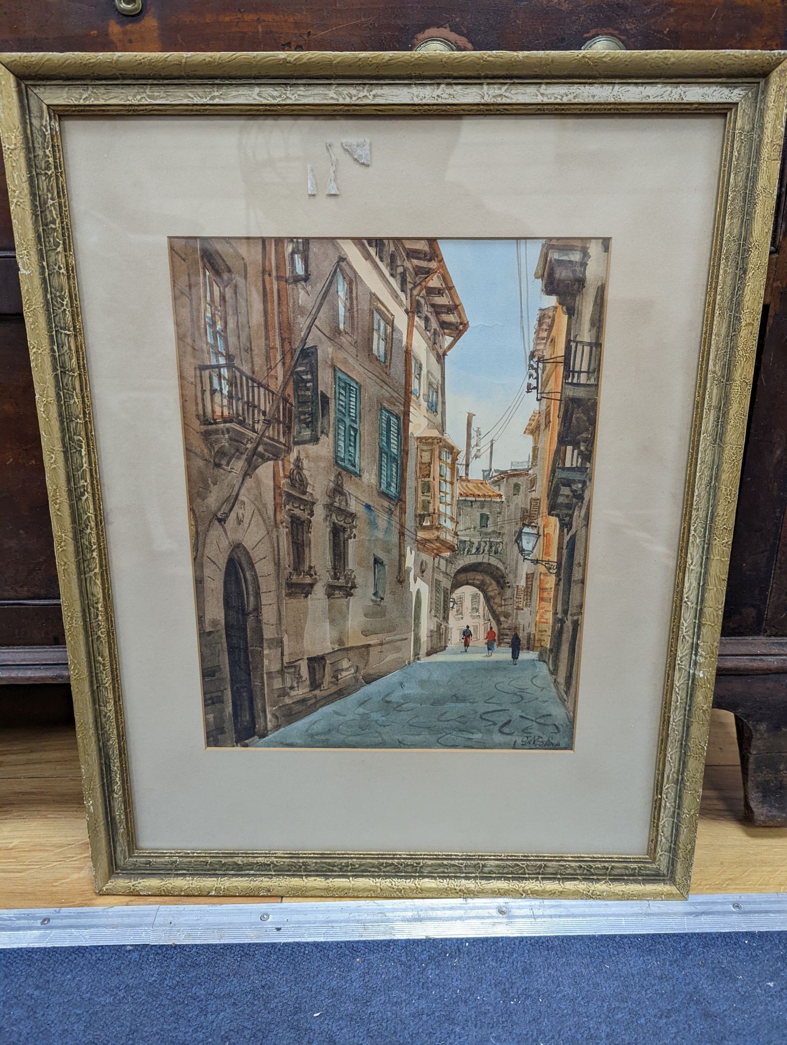 G. Molina, watercolour, Italian street scene, signed, 33 x 25cm